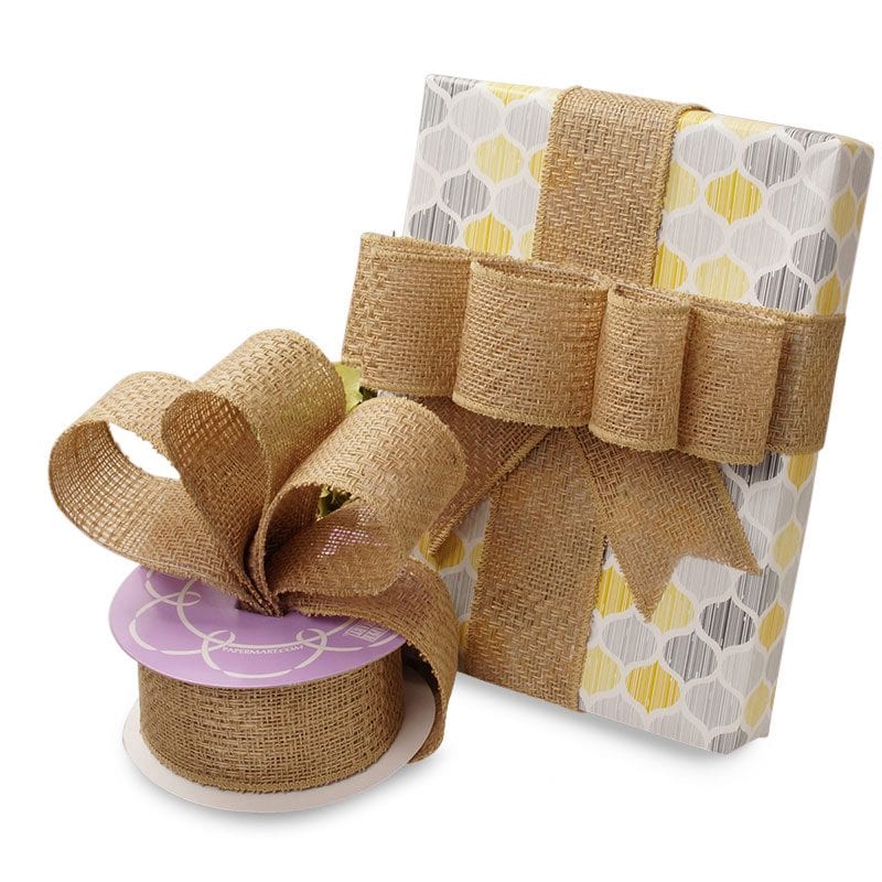 Natural Textured Striped Burlap Wired Ribbon 2 1/2 '' X 10 yd - 1 / ROLL