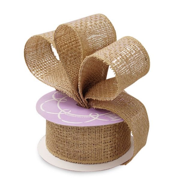 Natural Textured Striped Burlap Wired Ribbon 2 1/2 '' X 10 yd - 1 / ROLL