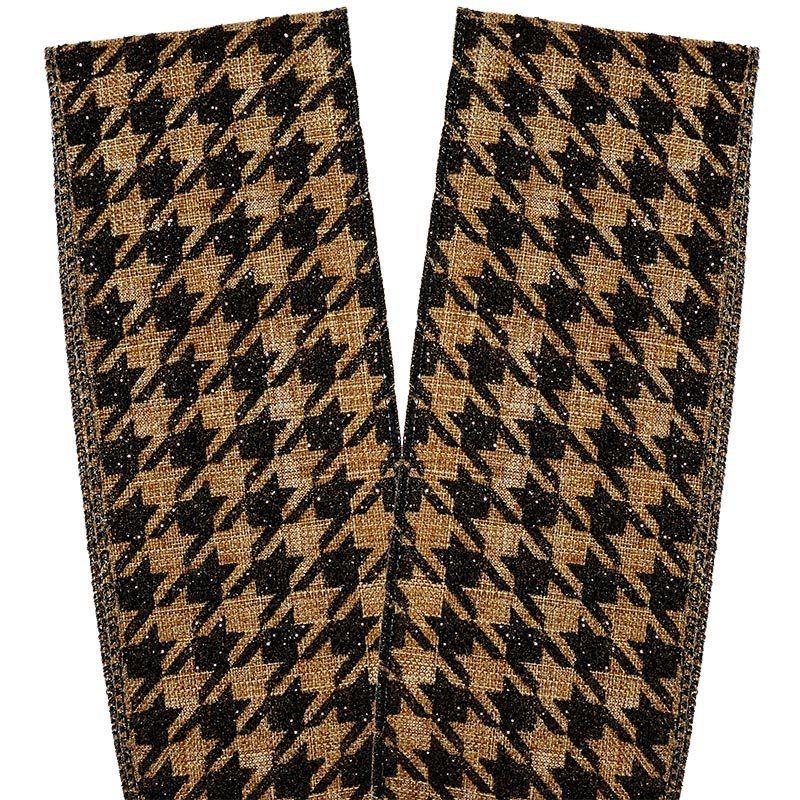 Black & Tan Houndstooth Wired Ribbon 2 1/2 '' X 10 yd - 1 / ROLL