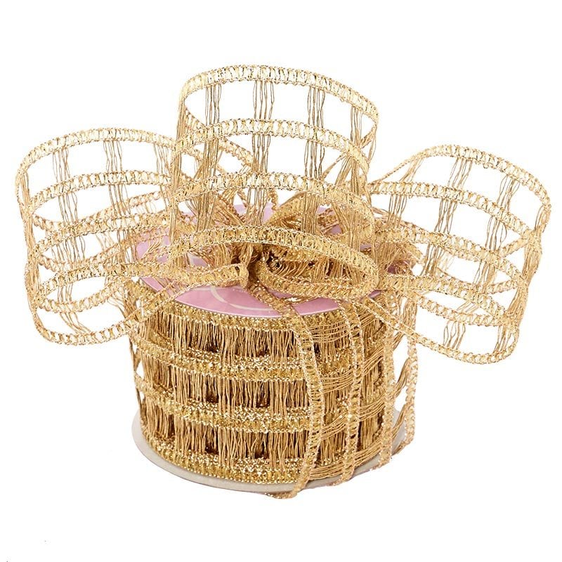 Mesh & Netted Christmas Ribbons 2 1/2 '' X 10 yd - Gold Square Grid (Wide) Color 1 / ROLL