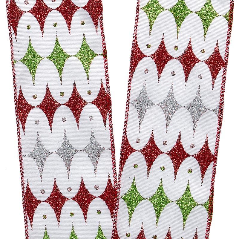 Glittery Mod Harlequin Christmas Wired Ribbon 2 1/2 '' X 10 yd - 1 / ROLL