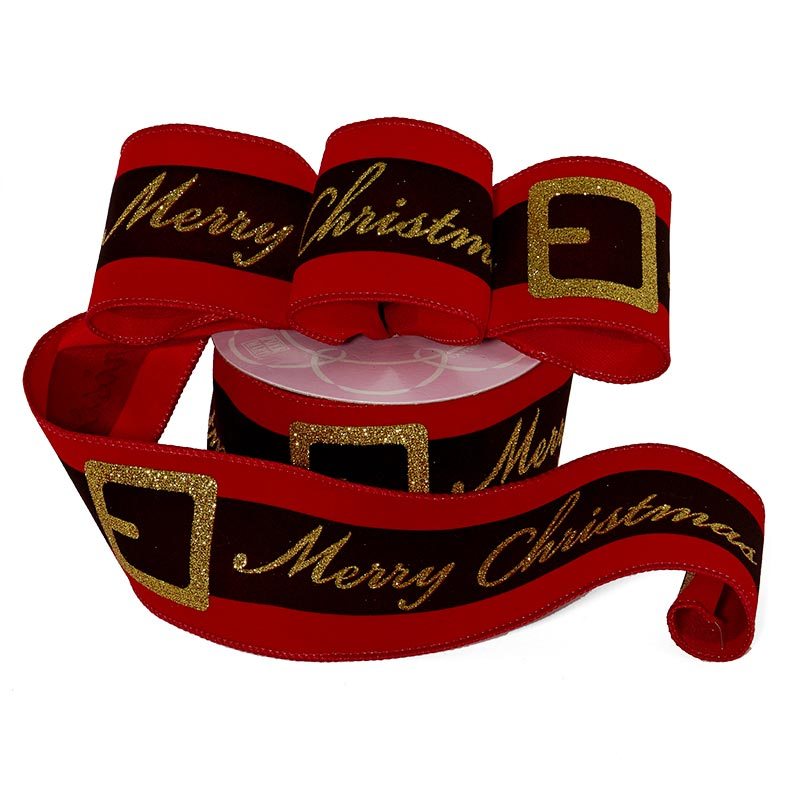Glitter Christmas Wired Ribbon – MERRY CHRISTMAS SCRIPT, 2 1/2" x 10 Yards (1 Roll)