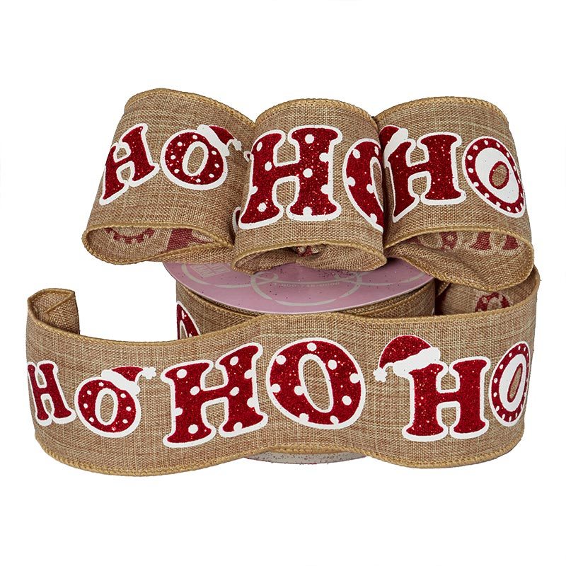 "Ho Ho Ho" Wired Ribbon 2 1/2 '' X 10 yd Ho Ho Ho Glittered Color 1 / roll