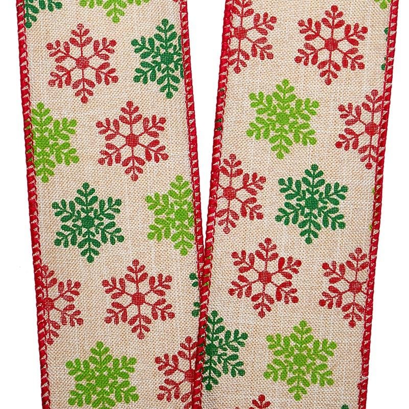 Red & Green Snowflakes On Wired Ribbon 2 1/2 '' X 10 yd - 1 / ROLL