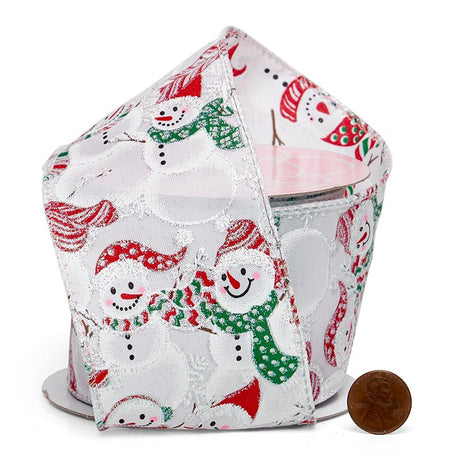 Sparkly Party Of Snowmen On Wired Ribbon 2 1/2 '' X 10 yd - 1 / ROLL