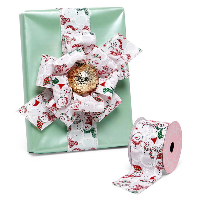 Sparkly Party Of Snowmen On Wired Ribbon 2 1/2 '' X 10 yd - 1 / ROLL