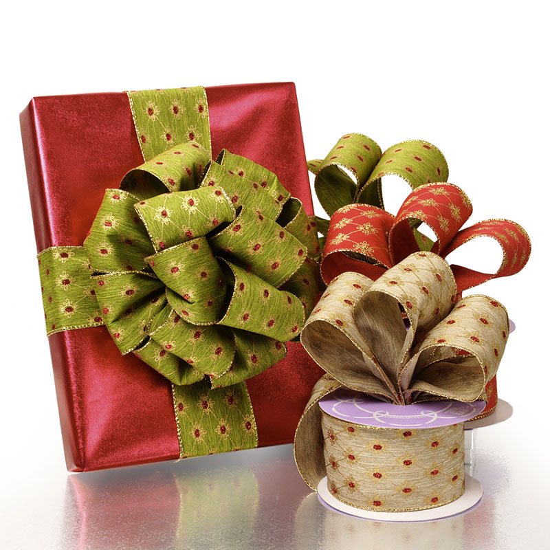 Jeweled Trellis Wired Ribbon 2 1/2 '' x 10 yd Natural Color 1 / ROLL