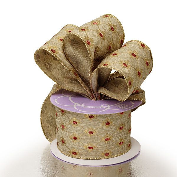 Jeweled Trellis Wired Ribbon 2 1/2 '' x 10 yd Natural Color 1 / ROLL