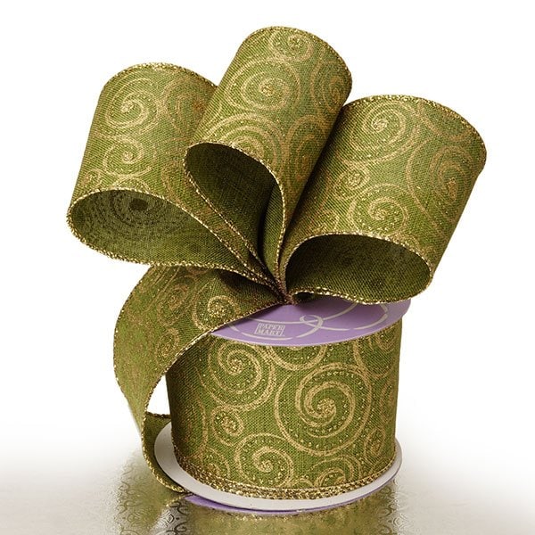 Glitter Christmas Wired Ribbon – Green/Gold Stormy Night Xmas, 2 1/2" x 10 Yards (1 Roll)