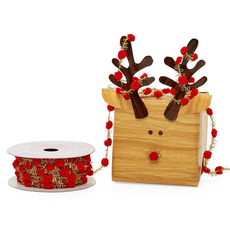 Wired Gold Tinsel Cord with Pom-Poms 3/8 '' X 25 yd - 1 / ROLL