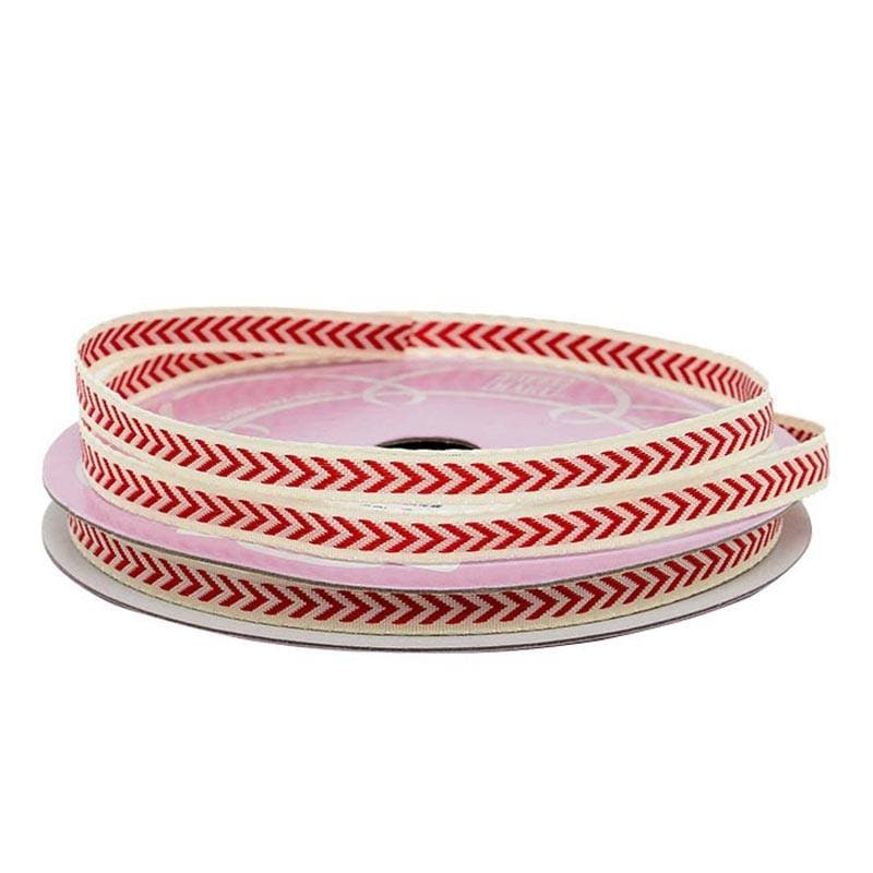 Narrow Chevron Ribbon 3/8 '' X 25 yd Ivory / Red Color 1 / ROLL
