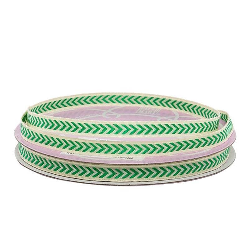 Narrow Chevron Ribbon 3/8 '' X 25 yd Ivory / Green Color 1 / ROLL