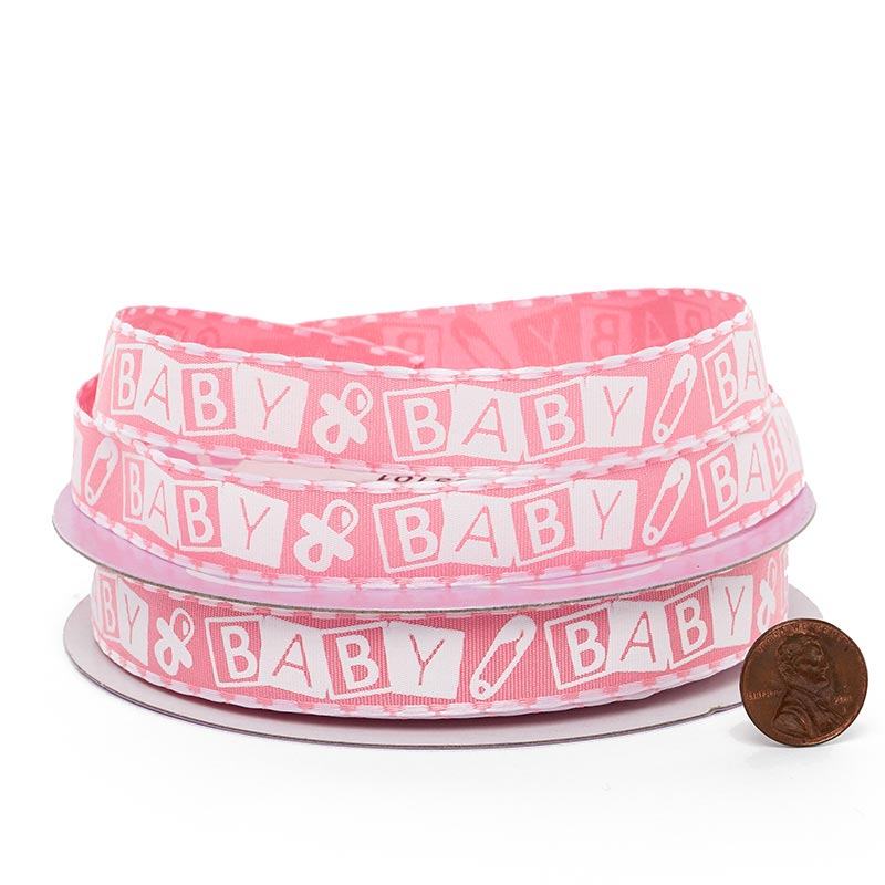 Baby Grosgrain Ribbon 5/8 '' X 25 yd Pink Color 1 / ROLL