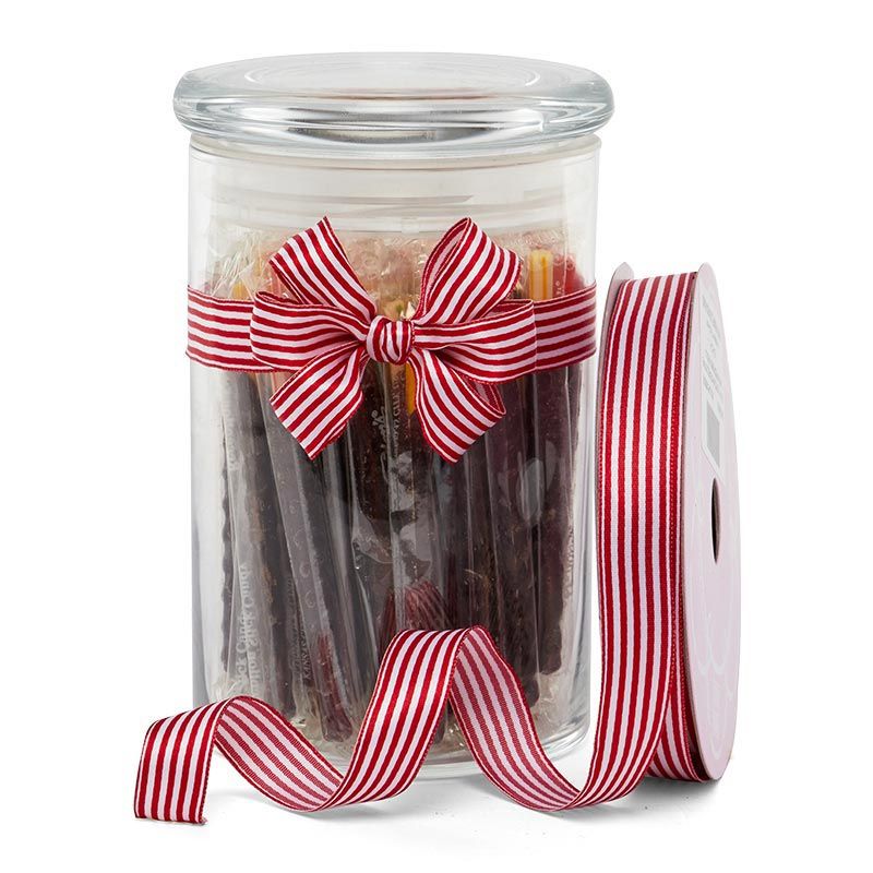 Red & White Striped Satin Wired Ribbon 5/8 '' X 25 yd - 1 / ROLL