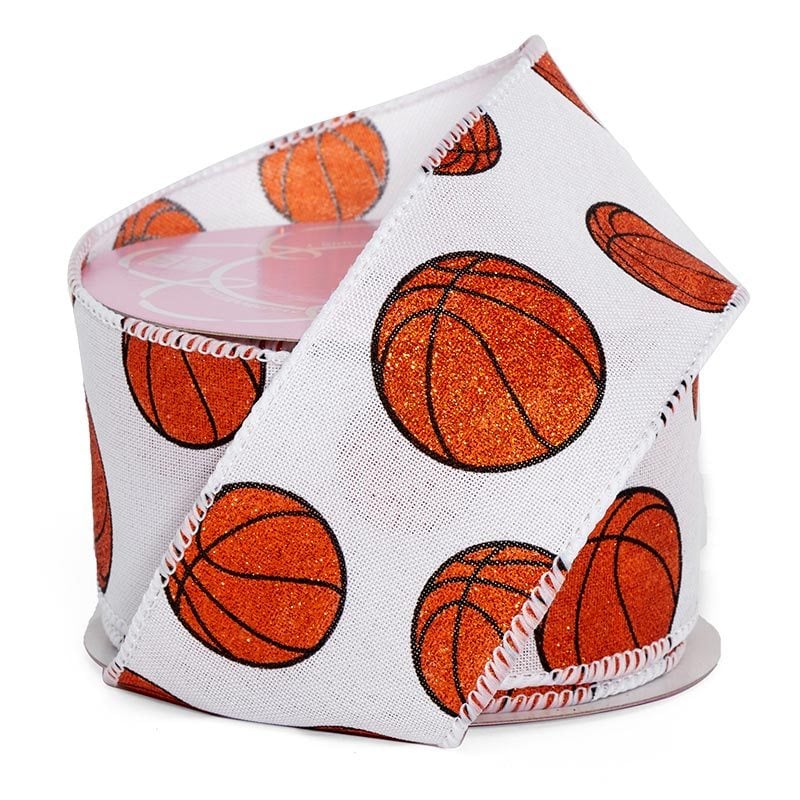 Sports Print Wired Ribbon 2 1/2 '' X 10 yd Basketball Color 1 / ROLL