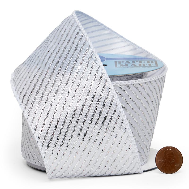 Glitter Stripes On Satin Wired Ribbon 2 1/2 '' X 10 yd - 1 / ROLL