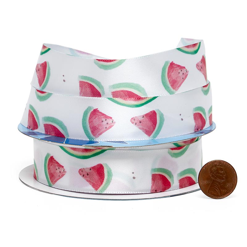 Narrow Watermelon Satin Ribbon 7/8 '' X 25 yd - 1 / ROLL