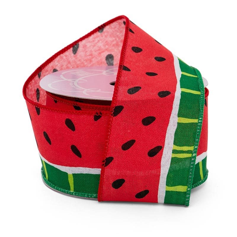 Summer Prints Wired Ribbon 2 1/2 '' X 10 yd - Watermelon Color 1 / ROLL