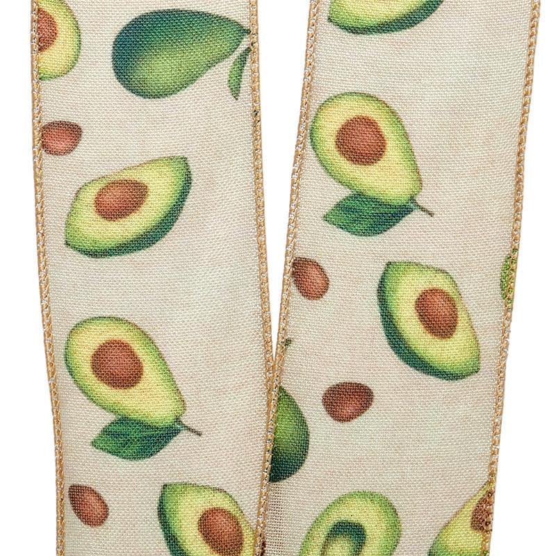 Avocado Faux Linen Wired Ribbon 2 1/2 '' X 10 yd - 1 / ROLL