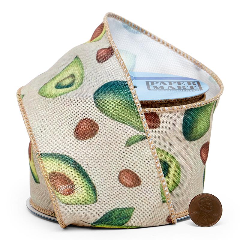 Avocado Faux Linen Wired Ribbon 2 1/2 '' X 10 yd - 1 / ROLL