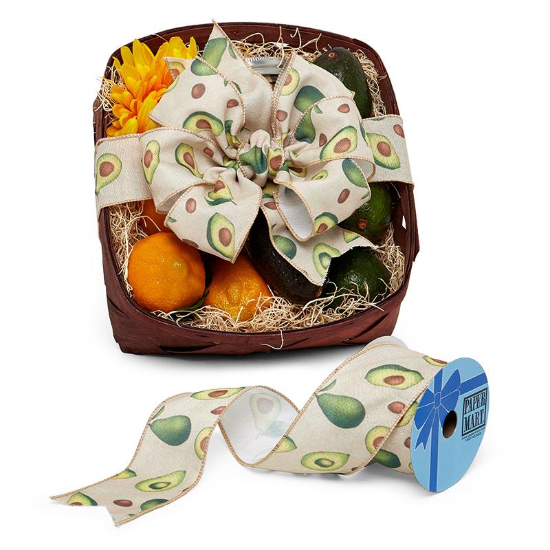 Avocado Faux Linen Wired Ribbon 2 1/2 '' X 10 yd - 1 / ROLL