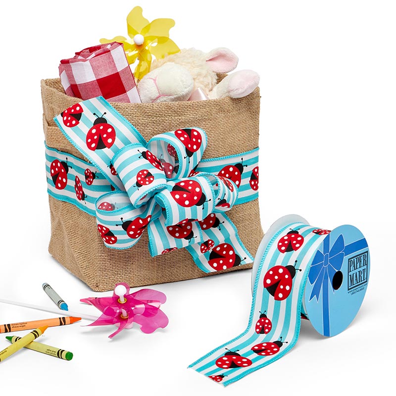 Ladybugs On Striped Wired Ribbon 2 1/2 '' X 10 yd - 1 / ROLL