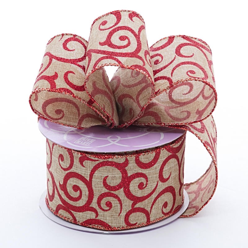 Glitter Christmas Wired Ribbon – Multi Christmas Scroll, 2 1/2" x 10 Yards (1 Roll)