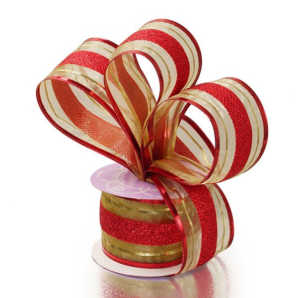 Wendy Striped Holiday Ribbon 2 1/2 '' X 10 yd Red Color 1 / roll