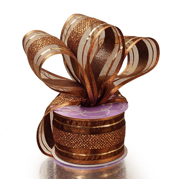 Wendy Striped Holiday Ribbon 2 1/2 '' X 10 yd Bronze Color 1 / roll