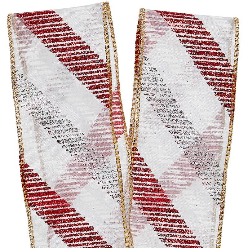 Christmas Diagonal Stripes On Sheer Wired Ribbon 2 1/2 '' X 10 yd - 1 / ROLL