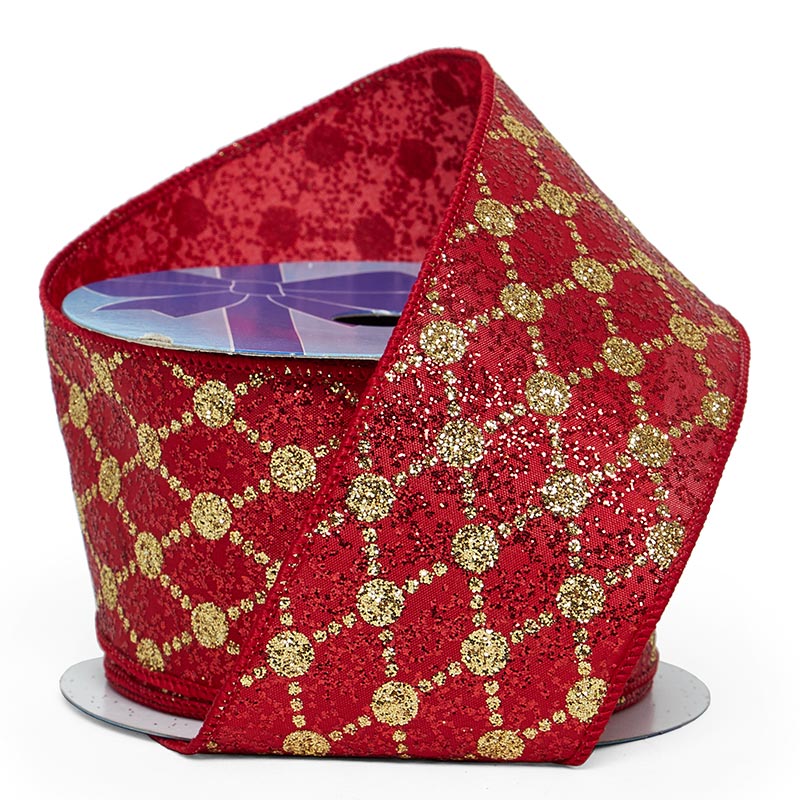Glitter Christmas Wired Ribbon – Diamond, 2 1/2" x 10 Yards (1 Roll)