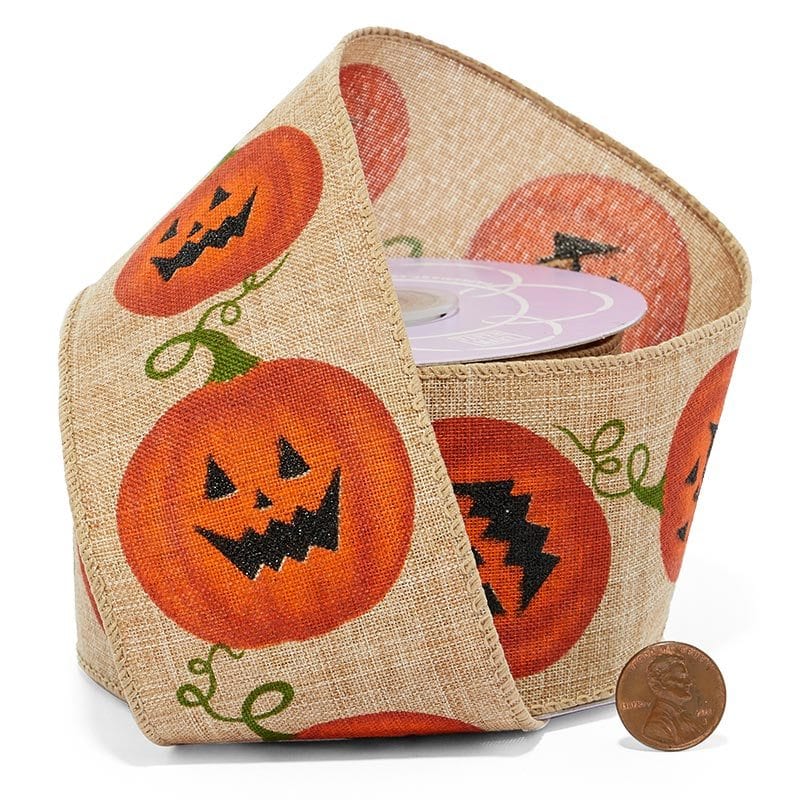 Pumpkin Print Wired Ribbon 2 1/2 ''x10 yd 1 / ROLL