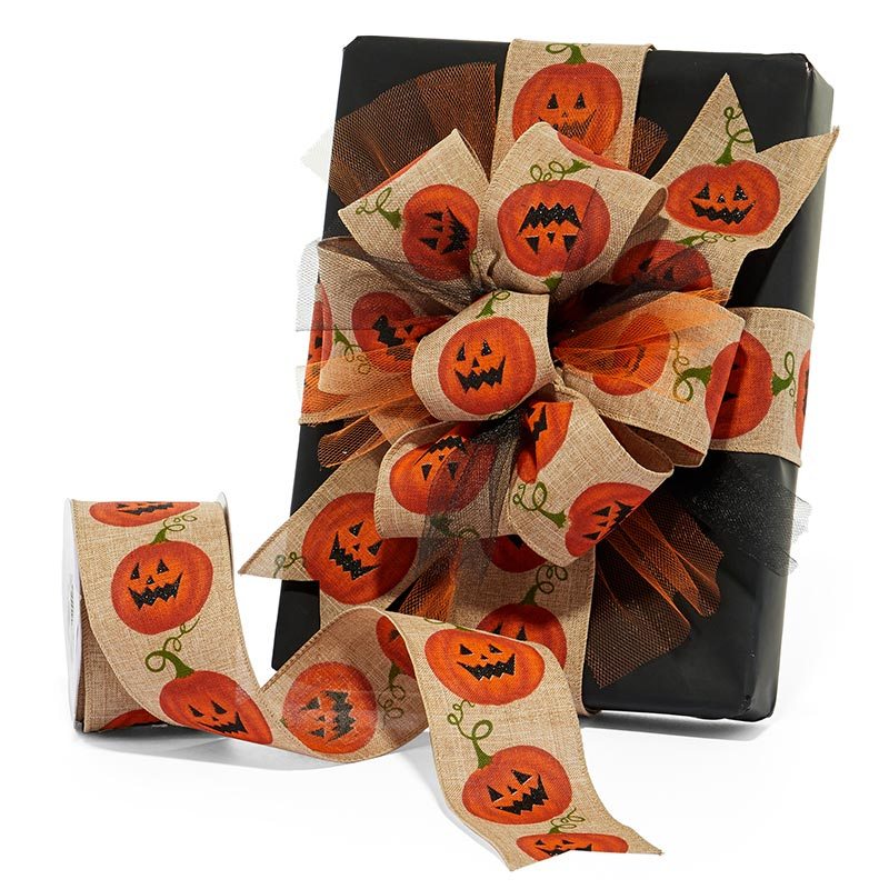 Pumpkin Print Wired Ribbon 2 1/2 ''x10 yd 1 / ROLL
