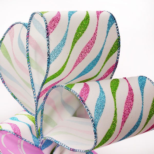 Multi Wave Party Flocked Ribbon 2 1/2 '' X 10 yd - 1 / ROLL
