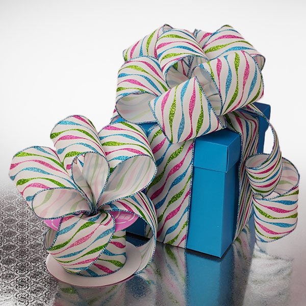 Multi Wave Party Flocked Ribbon 2 1/2 '' X 10 yd - 1 / ROLL
