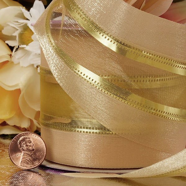 Gold Center Striped Wedding Ribbon 2 1/2 '' X 10 yd - 1 / ROLL