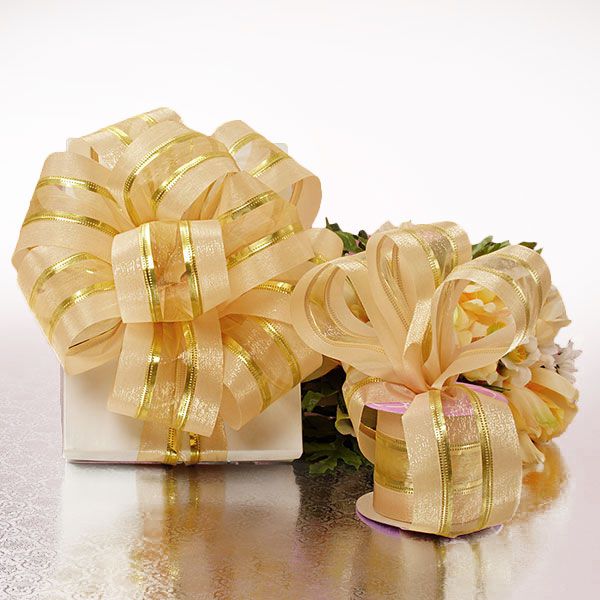 Gold Center Striped Wedding Ribbon 2 1/2 '' X 10 yd - 1 / ROLL