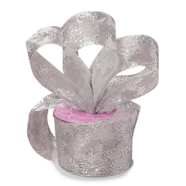 Snowflake Sheer Ribbon Silver/White Color 1 / ROLL
