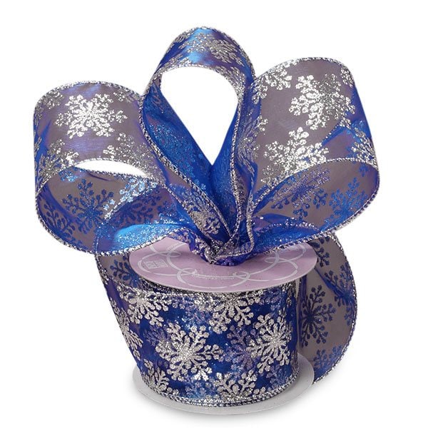 Snowflake Sheer Ribbon Blue Color 1 / ROLL