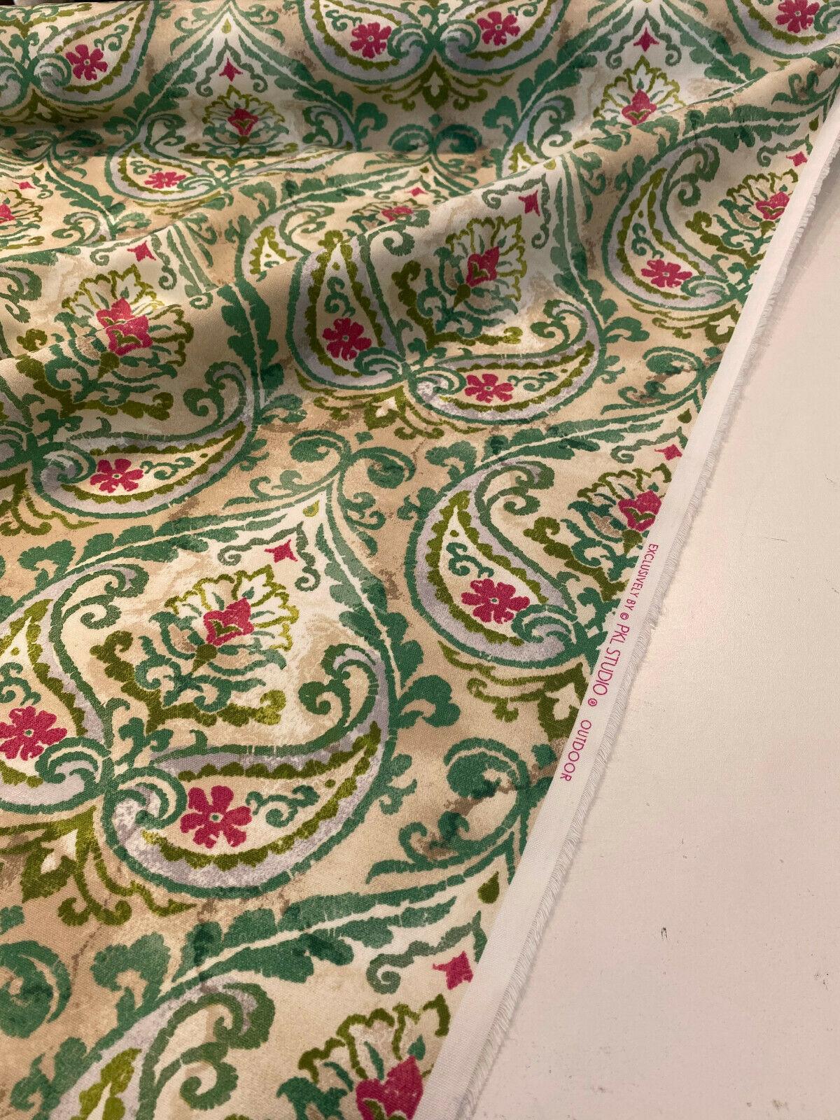 P Kaufmann Outdoor Summer Medallion Leaf Green Spun Polyester Fabric - Leaf Green Medallion Pattern, 54" Width (1 Yard)
