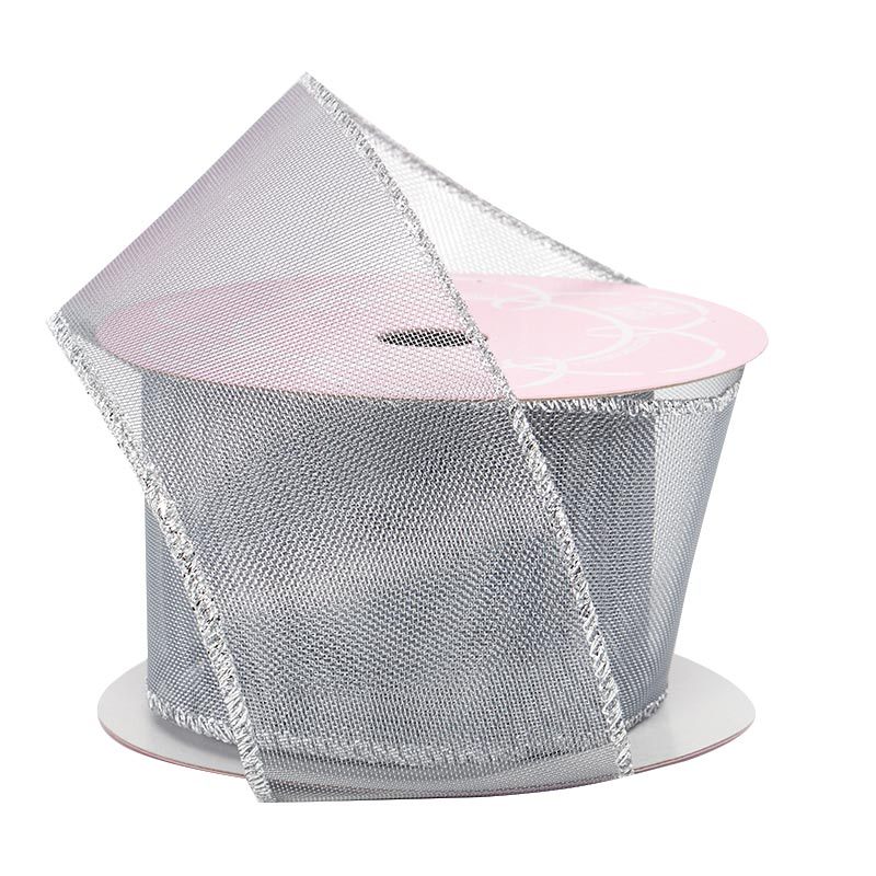 Fine Mesh Metallic Wired Ribbon 2 1/2 '' X 10 yd Silver Color 1 / ROLL