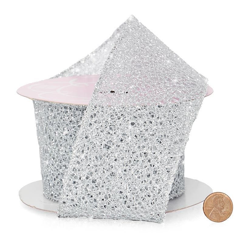 Sparkling Silver Metallic Wired Ribbon 2 1/2 '' X 10 yd - 1 / ROLL