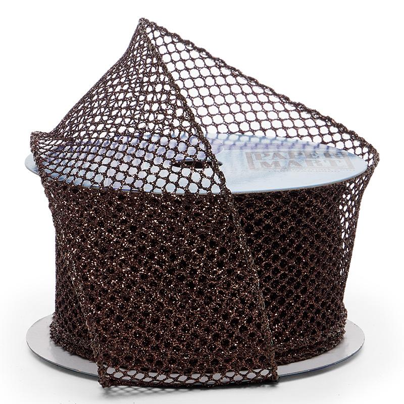 Plain Mesh Wired Ribbon 2 1/2 '' X 10 yd Brown Metallic (Glitter) Color 1 / roll
