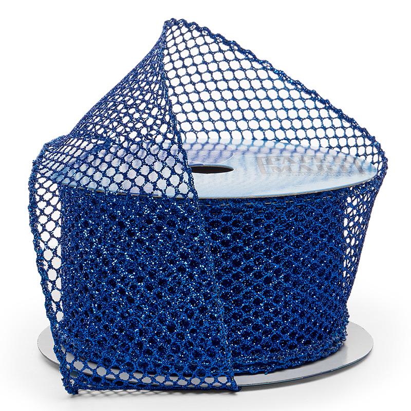 Plain Mesh Wired Ribbon 2 1/2 '' X 10 yd Royal Metallic (Glitter) Color 1 / roll