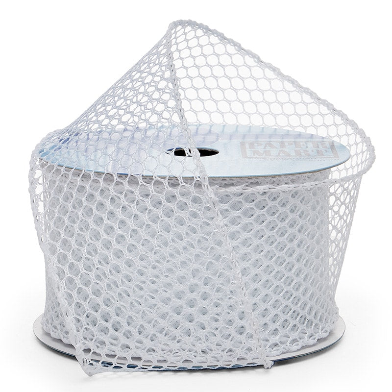 Plain Mesh Wired Ribbon 2 1/2 '' X 10 yd White (Plain) Color 1 / roll