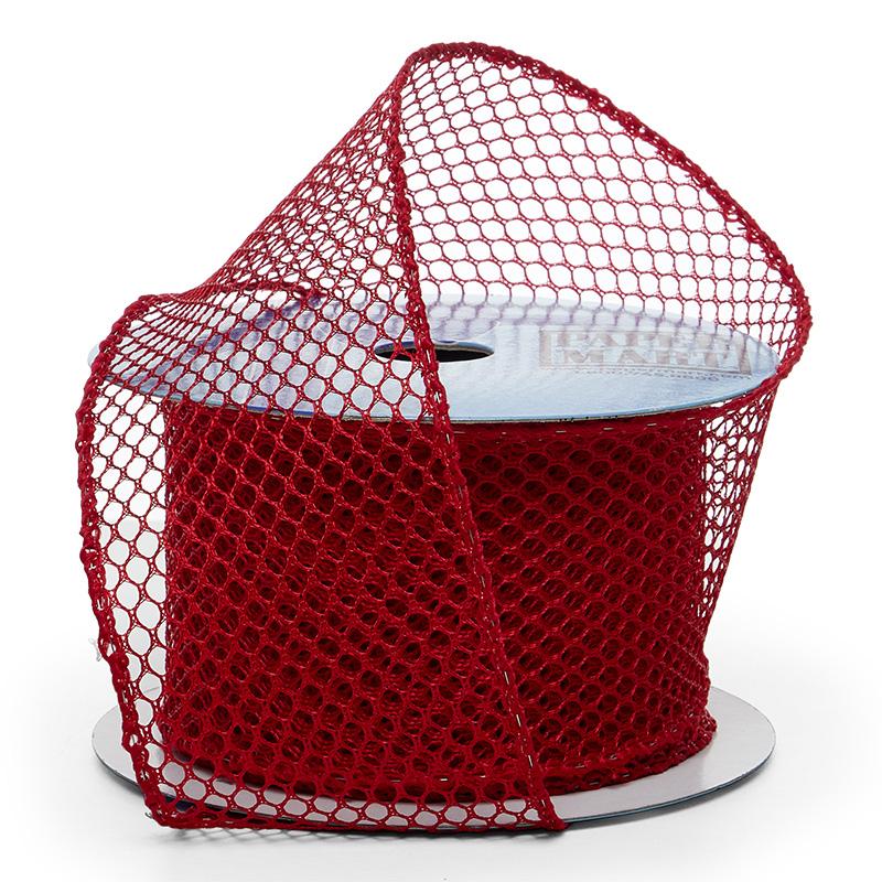 Plain Mesh Wired Ribbon 2 1/2 '' X 10 yd Red (Plain) Color 1 / roll