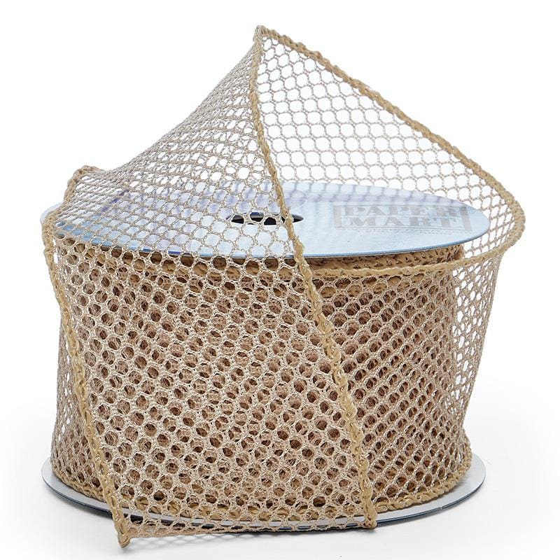 Plain Mesh Wired Ribbon 2 1/2 '' X 10 yd Tan (Plain) Color 1 / roll