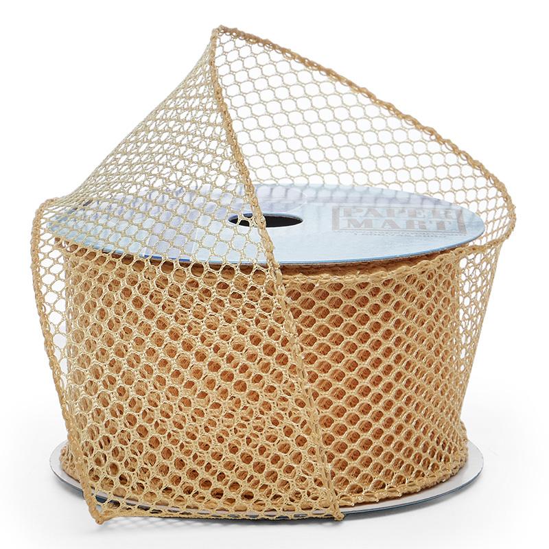 Plain Mesh Wired Ribbon 2 1/2 '' X 10 yd Yellow (Plain) Color 1 / roll