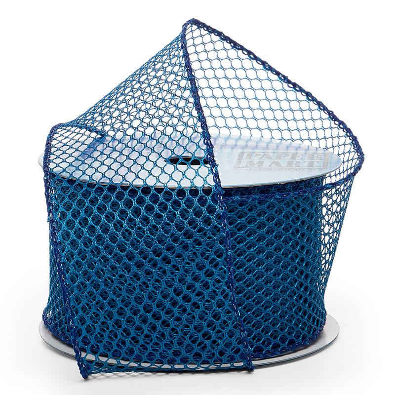 Plain Mesh Wired Ribbon 2 1/2 '' X 10 yd Blue (Plain) Color 1 / roll