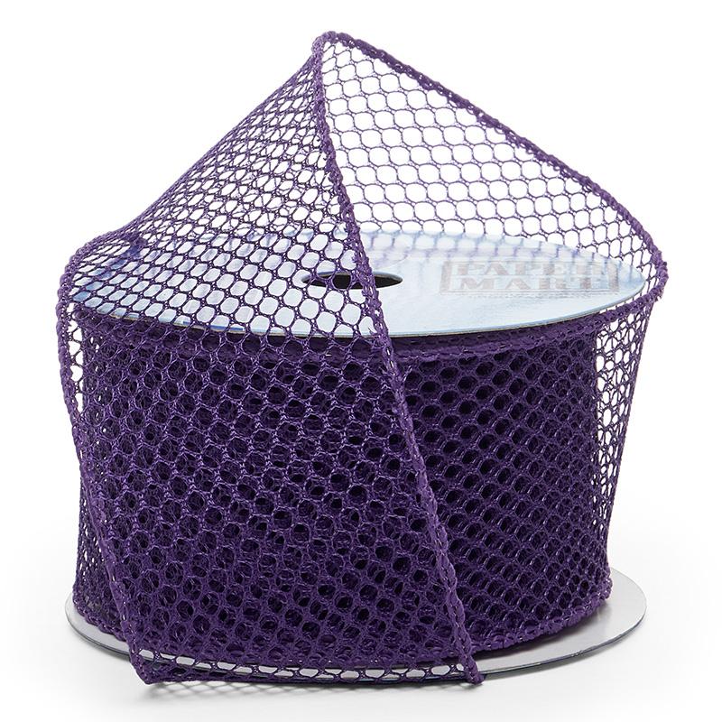 Plain Mesh Wired Ribbon 2 1/2 '' X 10 yd Plum (Plain) Color 1 / roll
